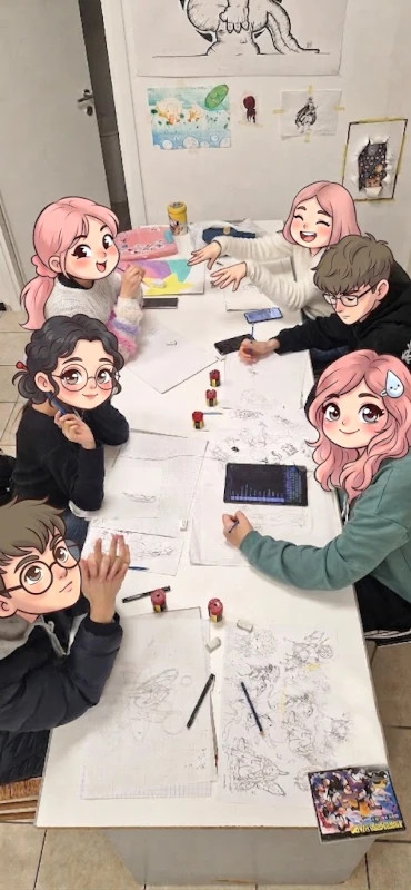 Allievi al tavolo da disegno